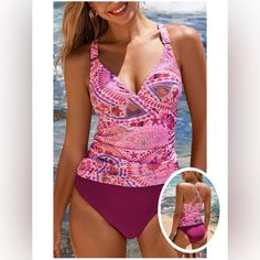 V Neck Crisscross Back Tie Mid Rise Adjustable Straps Design: Stand Out In This Paisley Two Piece Tankini Set With Adjustable Wide Criss Cross Straps, Featuring Tummy Control Detail And Mid Rise Standard Coverage Bottom Piece. About Cup Style: With Removable Pads The Pattern Is One Of A Kind - The Exact Pattern You Receive Will Be Slightly Different Than The One Shown Garment Care: Regular Wash. Recommend With Cold Water. Do Not Use Bleach. Do Not Tumble Dry Occasion: Best Holiday Gifts For Mom, Pink Crisscross Swimwear For Summer, Summer Vacation Tankini With Crisscross Shape, Crisscross Summer Tankini For Vacation, Crisscross Tankini For Vacation In Summer, Crisscross Tankini For Summer Vacation, Summer Vacation Crisscross Tankini, Crisscross Straps Tankini For Beach Season, Summer Fitted Crisscross Tankini, Summer Crisscross Fitted Tankini