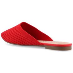 The perfect mule flat for zero-fuss looks, the Aniee by Journee Collection. With a padded footbed and a tiny stacked heel, this versatile look can be worn with ease all day. Knit fabric uppers detailed with an almond-shaped toe complete this wardrobe essential. | Journee Collection Women's Aniee Flats, Red, 8.5M Red Low Heel Flats For Summer, Red Closed Toe Slip-ons For Spring, Summer Slip-on Flats With Red Sole, Spring Slip-on Mules With Red Sole, Summer Slip-on Mules With Red Sole, Spring Cushioned Mules With Pointed Toe, Red Flat Slides For Spring, Red Slides With Cushioned Footbed For Spring, Red Flat Slippers With Cushioned Footbed