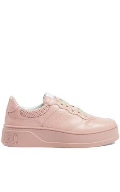 Pink GG embossed leather with smooth leather detailsLace-up closureLogo patch at the tongue,Round toeDebossed logo to the rearMid heel 1.75"Composition: Leather 100%Sole: Rubber 100%Lining: Leather 100%Made In Italy Classic Gucci Sneakers With Embossed Logo, Gucci Lace-up Calf Leather Sneakers, Gucci Sneakers With Embossed Logo And Round Toe, Calf Leather Sneakers With Embossed Logo, Designer Leather Sneakers With Textured Sole, Gucci Leather Sneakers With Rubber Sole, Gucci Lace-up Sneakers With Leather Sole, Designer Gucci Sneakers With Embossed Logo, Luxury Leather Sneakers With Perforations