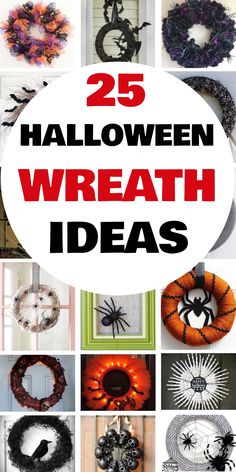 25 Halloween wreath ideas featuring various designs with spiders, bats, and other spooky themes. Googly Eye Wreath, Halloween Wreath Ideas, Spider Web Wreath, Pumpkin Carving Tips, Spooky Diy, Spider Wreath, Skeleton Wreath, Skull Wreath, Spiders Scary