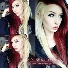 Nice red Half And Half Hair, Split Dyed Hair, Hair White, Split Hair, Multicolored Hair, Red Highlights, Edgy Hair, Hair Inspiration Color