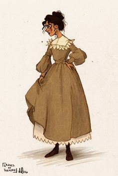 a drawing of a woman in a brown dress