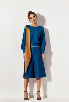 round neck loose slim color matching midi dress 112397 Casual Midi Dress For Workwear In Fall, Spring Knee-length Office Dresses, Casual Fall Midi Dress For Work, Casual Fall Party Midi Dress, Spring Office Wear Midi Dress, Casual Long Sleeve Midi Dress For Office, Casual Knee-length Office Dresses, Casual Midi Dress For Office Wear, Spring Midi Office Dress