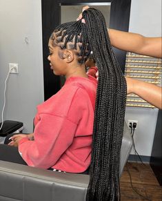 Knotless Thigh Length, Medium Knotless, Big Box Braids Hairstyles, Black Ponytail Hairstyles, Feed In Braids Hairstyles, Box Braids Hairstyles For Black Women, Braided Cornrow Hairstyles, Cute Box Braids Hairstyles, Quick Braided Hairstyles