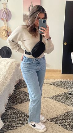 Day outfit. Lulu lemon belt bag Nike And Jeans Outfit, Platform Nike Blazers Outfit, How To Style Nike Blazers Low, Nike Blazers Low Outfit Ideas, Nike Platform Blazer Outfit, Low Top Blazers Nike Outfit, Nike Blazer Low Women Outfit, Low Nike Blazer Outfit, Nike Blazer Low 77 Outfit Woman