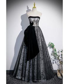 Get 10% off now! Buy special black dotted tulle strapless long party dress at cheap price online. Free stable shipping and pro custom service since 2009. Black Corset Dress For Gala During Prom Season, Strapless Organza Evening Dress For Banquet, Evening Tulle Strapless Dress For Prom Season, Black Tulle Strapless Dress For Party, Evening Tulle Strapless Dress For Prom, Black Strapless Tulle Evening Dress, Black Strapless Tulle Corset Dress, Black Floor-length Corset Dress For Prom Season, Black Tulle Evening Dress With Sweetheart Neckline