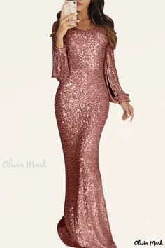 Olivia Mark - Exquisite Solid O-Neck Trumpet Mermaid Dress with Elegant Blue Tassel Accents - Perfect for Any Occasion Old Hollywood Dress, Hollywood Dress, Maxi Dress Outfit, Sequin Dresses, Womens Sheath Dress, Women's Evening Dresses, Gold Party, Maxi Robes, Maxi Dress Evening