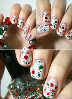 Red and Green Glitter - 20 Fantastic DIY Christmas Nail Art Designs That Are Borderline Genius Holiday Nails Glitter, Diy Christmas Nail Art, Christmas Nails Diy, Nails Opi, Holiday Nail Designs, 17 December