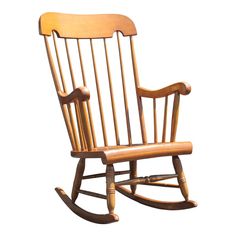 a wooden rocking chair on a white background