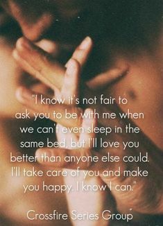 a woman holding her hands to her face with the words, i know it's not fair to ask you to be with me when we can even sleep in the same bed