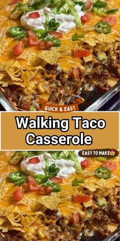 This Walking Taco Casserole is loaded with layers of deliciousness, including ground meat, cheese, and crispy chips, making it a hit for any occasion. Check out the recipe today! Mexican Lasagna Chicken, Mexican Food Recipes Beef, Walking Taco Casserole, Walking Taco, Walking Tacos, Low Carb Mexican, Taco Casserole, Tater Tots, Easy Casserole Recipes