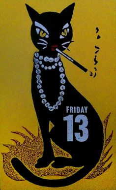 Weird Prints, Burrito Filling, Katt Grejer, Friday 13th, Black Cat Art, A Black Cat, Arte Inspo, Friday The 13th, Art Collage Wall