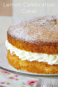 a lemon celebration cake on a glass plate