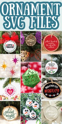 christmas ornaments are featured in this collage with the words ornament svg files