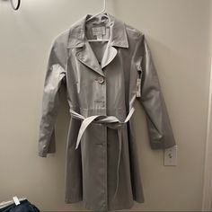 Nwt Worthington Gray Trench Coat With Belt. No Stains Or Flaws. Too Small For Me. Washable. Gray Collared Outerwear For Spring, Military Winter Coat, Gray Trench Coat, Military Trench Coat, Plaid Overcoat, Rain Trench Coat, Green Trench Coat, Grey Trench Coat, Blue Trench Coat