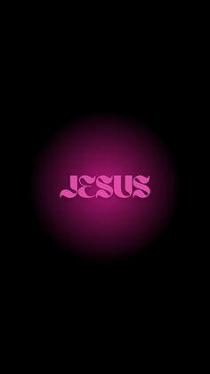 the word jesus on a black background with pink light in the middle and purple lettering below it