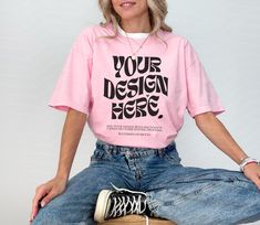 Casual Pink T-shirt With Custom Print, Spring Pink T-shirt With Logo Print, Oversized Tshirt Mockup, Pink Relaxed Fit T-shirt With Branding, Pink Oversized Cotton T-shirt, Unisex Pink Playful T-shirt, Comfort Color Mockup, Comfort Color, Design Store