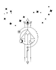 a black and white drawing of a clock with stars