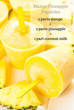 mango pineapple popsicles with 2 parts mango and 3 parts pineapple 1 part coconut milk