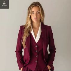 Burgundy Pant Three Piece Suit for Women | eBay Burgandy Suit Woman, Mauve Suit Women, Prom Suits Women Plus Size, Burgundy Suit Women Outfit, Womens Wedding Suit, Burgundy Suit Women, Elegant Wedding Suit, Pant Suit For Women, Dark Red Suit