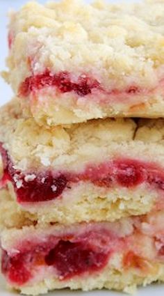 three strawberry shortbreads stacked on top of each other