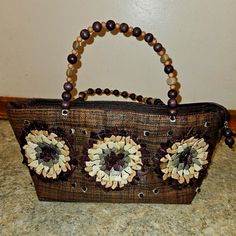 Handmade In Phillipines Neutral Multi Colored Purse Beaded Purse Strap Lined In Brown Linen Zipper Closure Perfect For Summer Vacation! Beautiful Art Work 15" Wide X 7" Tall Beaded Brown Shoulder Bag For Vacation, Beaded Brown Shoulder Bag For The Beach, Artisan Brown Beaded Bag, Beaded Purses, Cebu, Signature Collection, Purse Strap, Summer Vacation, Bead Art