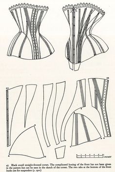 an old fashion sewing pattern for a corset, with lines and curves on the sides