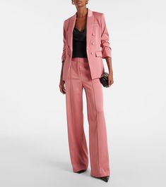 Tomi Dickey blazer in pink - Veronica Beard | Mytheresa Veronica Beard Blazer, Bearded Lady, Satin Trousers, Satin Blazer, Pant Suits, Blazer Beige, Gathered Sleeves, Pink Blazer, Slim Leg Pants