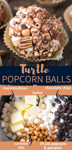 the ingredients to make turtle popcorn balls