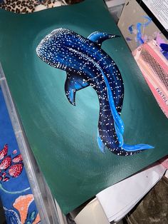 an acrylic painting of a blue whale