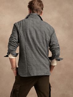 Woven for a distinctive warm weight, this hefty flannel overshirt is double-brushed for exceptional softness, making it the perfect transitional layering piece.  SUSTAINABILITY: Made with 36% certified, organically grown cotton that's easier on the e Layering Pieces, Plaid Shirt, The Earth, Light Gray, Shirt Jacket, Banana Republic, Sustainability, Light Grey, Layering