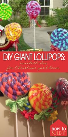 some lollipops sitting on top of a table with the words diy giant lollipops