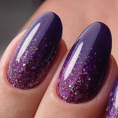 Ongles Gel Violet, Purple Ombre Nails, Violet Nails, Purple Glitter Nails, Purple Nail Art, Purple Nail Designs, Fancy Nails Designs, Purple Nail, Pretty Nail Art Designs