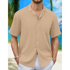 Season:Summer; Fabric:Polyester; Sleeve Length:Short Sleeve; Look After Me:Washable,Wet and Dry Cleaning; Gender:Men's; Style:Casual,Fashion,Comfortable; Tops Type:Casual Shirt,Summer Shirt,Button Up Shirt,Camp Collar Shirt,Shirt; Occasion:Vacation,Daily,Going out; Pattern:Plain; Neckline:Camp Collar; Front page:FF; Listing Date:07/12/2024 Vacation Clothing, Mens Work Shirts, Camp Collar Shirt, Tuxedo Shirt Men, Mens Outdoor Jackets, Denim Shirt Men, Basic Hoodie, Trench Coat Men, Linen Shirt Men