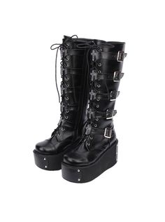 Buy Black Punk Crucifix Adornment Lolita Super High Platform Boots on Lolitain.com. Choose your perfect classic lolita dress, gothic lolita dress, and more. Regular discounts up to 50% off. Punk Shoes, Platform Boots Chunky, Buy Boots, Pu Boots, Estilo Punk, Buckled Heels, Zipper Boots, Motorcycle Women, Comfortable Boots