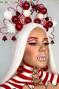 Candy Cane Makeup, Holiday Makeup Christmas, Christmas Party Makeup, Christmas Eye Makeup, Christmas Makeup Look, Holiday Makeup Looks, Halloween Makeup Pretty, Face Art Makeup