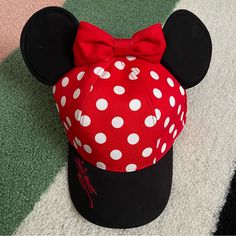 New W/Tags Disneyparks Disneyland Minnie Polka Dot Adjustable Baseball Cap Hat With Ears. Youth Size Adjustable Minnie Mouse Cap, Casual Black Mickey Mouse Hat, Black Adjustable Minnie Mouse Hat, Adjustable Black Minnie Mouse Hat, Red Mickey Mouse Adjustable Hat, Adjustable Red Mickey Mouse Hat, Bucket Hat Girl, Baseball Cap Boy, Disney Princess Moana