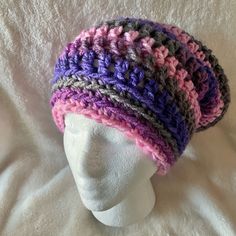 New!! Chunky Yarn Slouch Hat. Shades Of Pink, Purple Grey. Fit: Average Womens. Mach Wash/Dry Low. Adjustable Purple Yarn Crochet Hat, Adjustable Purple Crochet Yarn Hat, Trendy Purple Hats For Winter, Trendy Purple Winter Hat, Trendy Purple Cap, Adjustable Purple Casual Beanie, Adjustable Casual Purple Beanie, Casual Purple Crochet Hat, Handmade Purple Cap