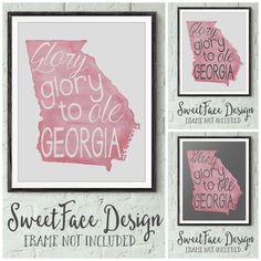 some pink and gray art pieces on a wall with the words sweet face design frame not included