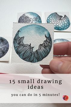 someone is holding up some small cards with watercolors on them and the words, 15