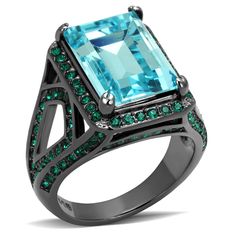 Description If it's unabashed opulence you're after, this magnificent women's stainless steel ring is the way to go. Embellished with top-grade sea blue color crystals, including an oversized emerald-cut center stone, this extravagant piece of jewelry will make you the center of attention of any crowd. Product Features: Stainless steel ring for women with sea blue crystals Top grade sea blue color crystals Stone shape: emerald and round Stone setting: pave Stainless steel band with a light black ion plated gun finish Made from highly corrosive resistant TK316 stainless steel Ring size: women's 5 Weight (approx): 8.35 (g) Material(s): stainless steel/crystals Product Specifications Weight Width Height Depth 0.01 LBS 3.00" 3.00" 3.00" Warning: CHOKING HAZARD-Small Parts Adult Supervision Req Chest Jewelry, Tiger Jewelry, Sea Blue Color, Aquamarine Crystal, Stainless Steel Ring, Aquamarine Stone, Aquamarine Rings, Radiant Cut, Light Black