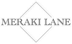 the meraki lane logo is shown in black and white, with an outline of a diamond