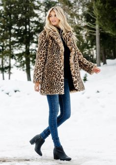 Winter--we knew it was coming--it always does! And our Leopard-print Le Mink notch collar jacket will make all the difference! Incredibly soft, this sheared fur has the touch, the texture and fluidity of animal fur, without the guilt! Lush and plush, you may gasp when you experience its sensuous touch. Combined with a classic, timeless design, it's a jacket you'll treasure for many, many seasons. Imagine a blustery day and you're walking contentedly with the oversize notch collar turned up around your face. With European fur hook closures to keep out the wind, your hands find the warmth of concealed pockets. Instantaneously, you recognize this 32"  jacket is the warmest, most wonderful coat you've ever owned! Winter? It's coming-- but you're fabulously prepared! Fall Leopard Print Fur Coat With Faux Fur Lining, Leopard Print Outerwear With Faux Fur Trim, Leopard Print Faux Fur Coat With Lining, Fall Leopard Print Faux Fur Coat, Leopard Print Fur Coat With Faux Fur Trim, Winter Leopard Print Faux Fur Outerwear, Winter Leopard Print Outerwear With Faux Fur Trim, Fall Leopard Print Outerwear With Faux Fur Trim, Leopard Print Faux Fur Coat