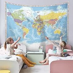 World Map Tapestry, Map Tapestry, World Tapestry, World Map Wall Decor, Tapestry Room, Travel Party Theme, Maps For Kids, Wall Flag, Map Wall Decor