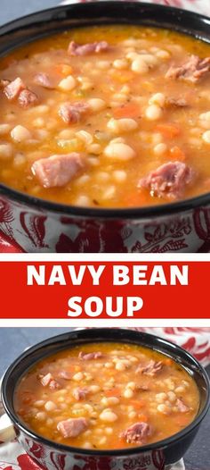 two bowls filled with soup on top of a table