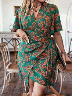 Classy Dress For Plus Size Women, Short Wrap Dress Outfit, Free Dresses For Women, Casual Gowns Classy, Ankara Wrap Dress, Chiffon Gown Styles, A Line Short Dress, Dresses For Plus Size Women, Materials Gown Style