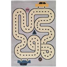 a rug with a car and bus on it