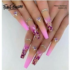 Fake Nails Long, Gold Nail Designs, Nagel Tips, Manicure Tips, Nails Design With Rhinestones, Gold Nail, Coffin Press On Nails, Fake Nails With Glue, Butterfly Nail