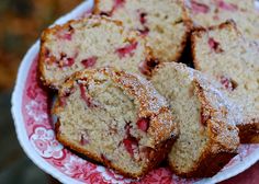 some type of cake that is on a red and white plate