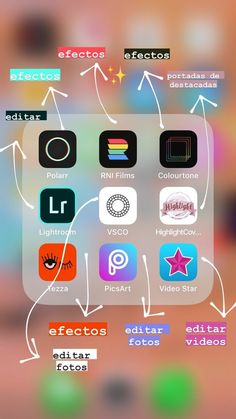 an iphone screen with different types of icons on it and the text effects below them